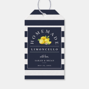 Etiquetas Para Regalos Bebida moderna de raya azul de la Marina Limoncell
