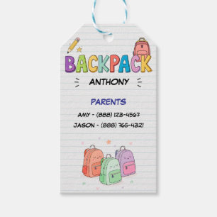 Etiquetas Para Regalos Bendición de mochila con información primaria