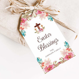 Etiquetas Para Regalos Bendiciones de Pascua Elegante Cruz Floral