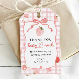 Etiquetas Para Regalos Berry First Strawberry Pink Gingham 1er cumpleaños