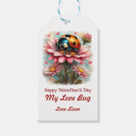 Etiquetas Para Regalos Bicho de San Valentín en Rosa Florida