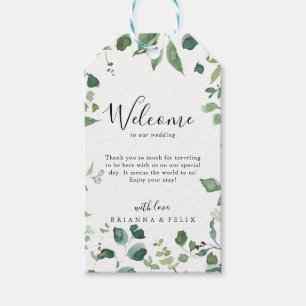 Etiquetas Para Regalos Bienvenida a Boda de follaje verde con guión de ca