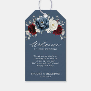 Etiquetas Para Regalos Bienvenida a Boda de Marfil Blanco de Borgoña Azul