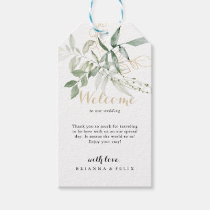 Etiquetas Para Regalos Bienvenida a Boda del follaje verde oro