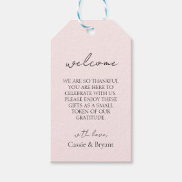 Etiquetas Para Regalos Bienvenida a Boda rosa Rubor con guión moderno