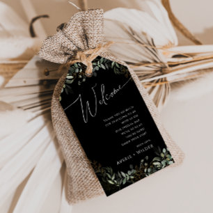 Etiquetas Para Regalos Bienvenida a Bodas de color negro y oro