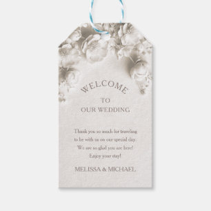 Etiquetas Para Regalos Bienvenida a la boda de destino Ivory 3D Roses