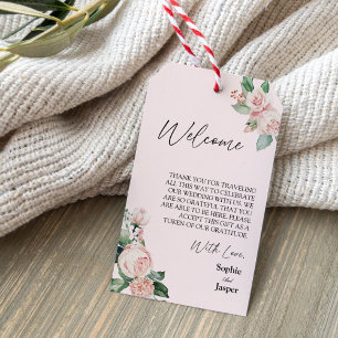 Etiquetas Para Regalos Bienvenida a la boda de destino rosa floral de Rub