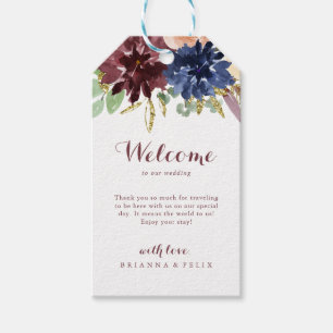 Etiquetas Para Regalos Bienvenida a las hojas de oro rusas y Boda floral