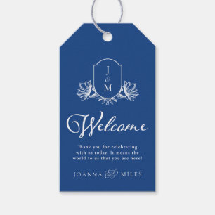 Etiquetas Para Regalos Bienvenida a Marseilles Bleu Boda Monograma Escudo