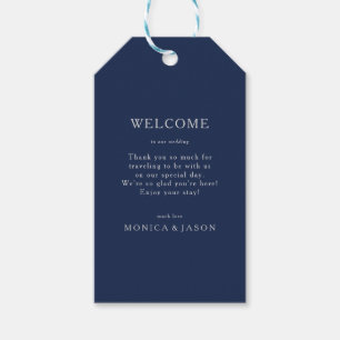 Etiquetas Para Regalos Bienvenida al Boda Classic Minimal Navy Blue Silve