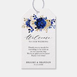 Etiquetas Para Regalos Bienvenida al Boda floral Royal Blue Yellow Gold