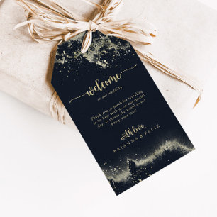 Etiquetas Para Regalos Bienvenida al Boda Watercolor Gold Splash