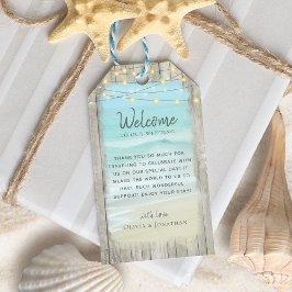 Etiquetas Para Regalos Bienvenida Boda de Rustic Beach String Luces