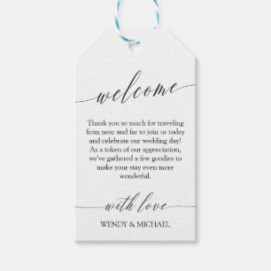 Etiquetas Para Regalos Bienvenida de Boda mínimo Delicado Blanco Negro