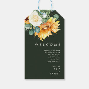 Etiquetas Para Regalos Bienvenida del Boda Verde oscuro del girasol del p