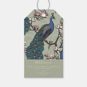 Etiquetas Para Regalos Bienvenido Elegante Salvia Verde Floral Pavo Real