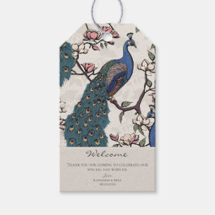 Etiquetas Para Regalos Bienvenido Pavo Real Floral Marfil Elegante