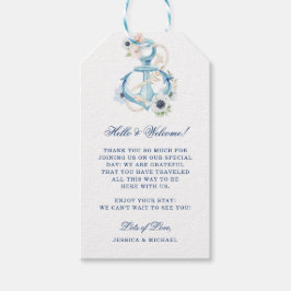 Etiquetas Para Regalos Bienvenidos a la Boda Floral Anchor Blue Stripes B