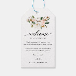 Etiquetas Para Regalos Bienvenidos a Magnolia Floral Bouquet Boda Script
