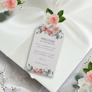 Etiquetas Para Regalos Bienvenidos al Elizabeth Pink Floral Hotel Boda