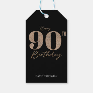 Etiquetas Para Regalos Black and Gold Glitter Numeral 90th Birthday