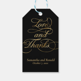 Etiquetas Para Regalos Black and Gold Love and Thanks Calligraphy Wedding