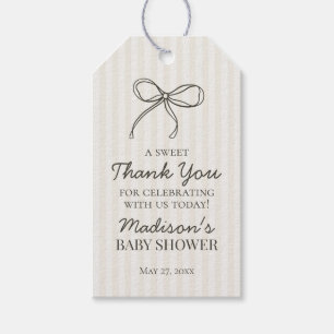 Etiquetas Para Regalos Black Coquette Bow Beige Striped Baby Shower Favor