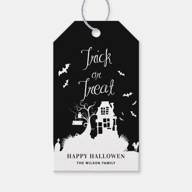 Etiquetas Para Regalos Black Haunted House Trick or Treth Halloween (Anverso)
