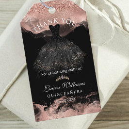 Etiquetas Para Regalos Black & Rose Gold Princess Quinceañera Thank you