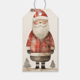 Etiquetas Para Regalos Black Saint Nick Santa, Plaid Suit