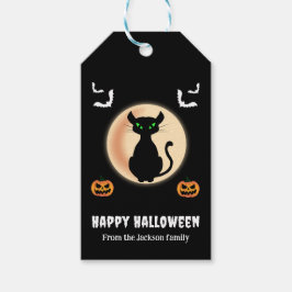 Etiquetas Para Regalos Black Spooky cat ojos verdes con luna Halloween
