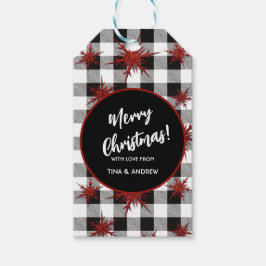 Etiquetas Para Regalos Black White Buffalo Check Red Purpurina Snowflakes