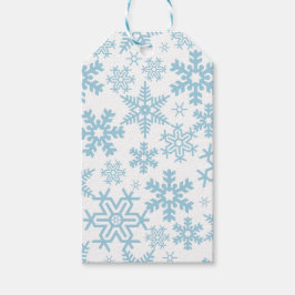 ETIQUETAS PARA REGALOS BLANCO CON COPOS DE NIEVE INVERNALES AZULES