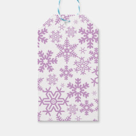 ETIQUETAS PARA REGALOS BLANCO CON COPOS DE NIEVE INVERNALES PURPURA