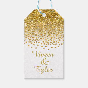 Etiquetas Para Regalos Blanco del oro de la ducha el del confeti del