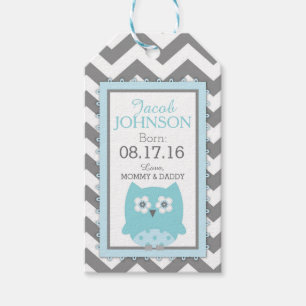 Etiquetas Para Regalos Blanco gris Chevron Baby Shower del búho azul