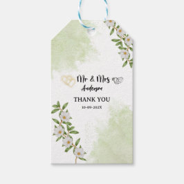 Etiquetas Para Regalos Blanco y Verde Floral Acuarela Señor y Señora