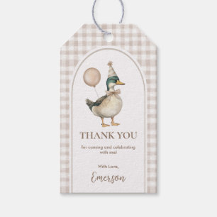 Etiquetas Para Regalos Blanda Brown Gingham Un Avenida con Globo de Pato