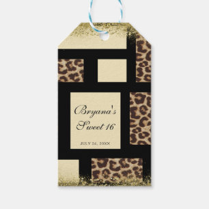 Etiquetas Para Regalos Bloque de Color Crema Marfil Negro y Leopardo Guep