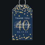 Etiquetas Para Regalos Blue 40th Birthday de la Marina de Oro Gracias Con<br><div class="desc">"Gracias" etiqueta de regalo / favoritismo - Elegante plantilla de Confetti Navy Blue,  Purpurina de la Faux de Oro por 40 años.</div>