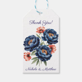 Etiquetas Para Regalos Blue and Burnt Orange Floral Wedding Thank You
