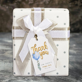 Etiquetas Para Regalos  Blue Balloon Gold Script Tarjeta de Agradecimient