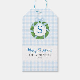 Etiquetas Para Regalos Blue Bow Wreath Gingham Christmas