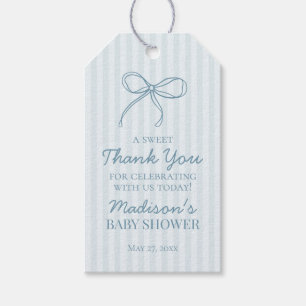 Etiquetas Para Regalos Blue Coquette Bow Pastel Favor Baby Shower a rayas