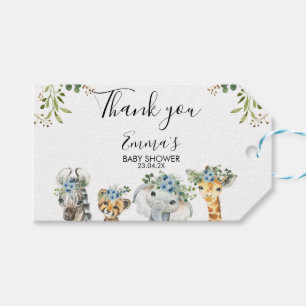 Etiquetas Para Regalos Blue Floral Safari Baby Shower Gracias