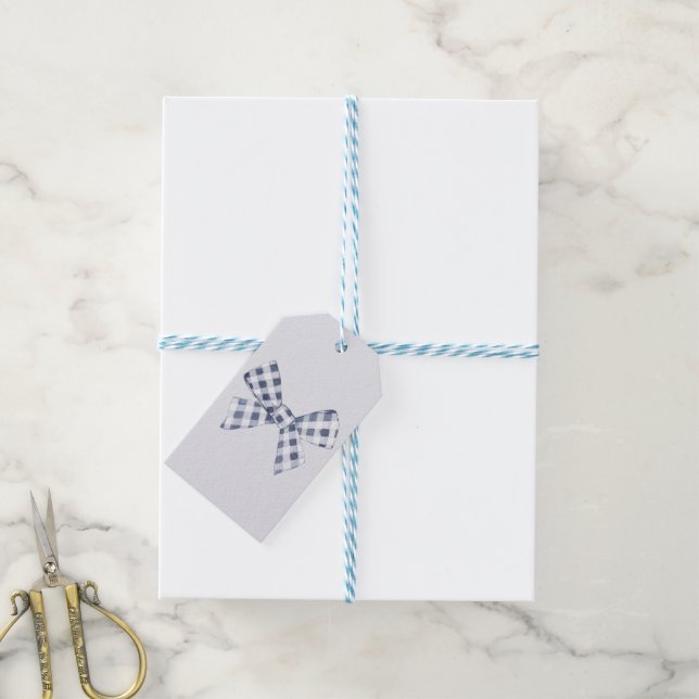 Etiquetas Para Regalos Blue Gingham Bow (Con cuerda)