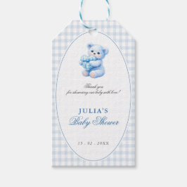 Etiquetas Para Regalos Blue Gingham Teddy Bear Neutral Baby Shower