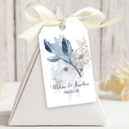 Etiquetas Para Regalos Blue Gold Modern Floral Elegante Wedding
