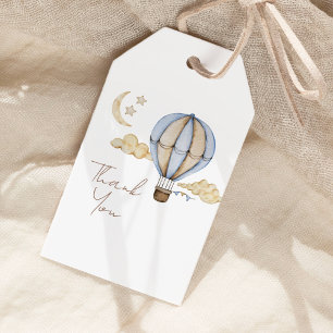 Etiquetas Para Regalos Blue Hot Air Balloon Baby Shower White Gracias